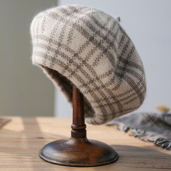 Bonnets bonnet/crâne casquettes chapeau dame automne 2023 automne/hiver Plaid tricot béret Style britannique laine peintre chapeauBeanie/crâne