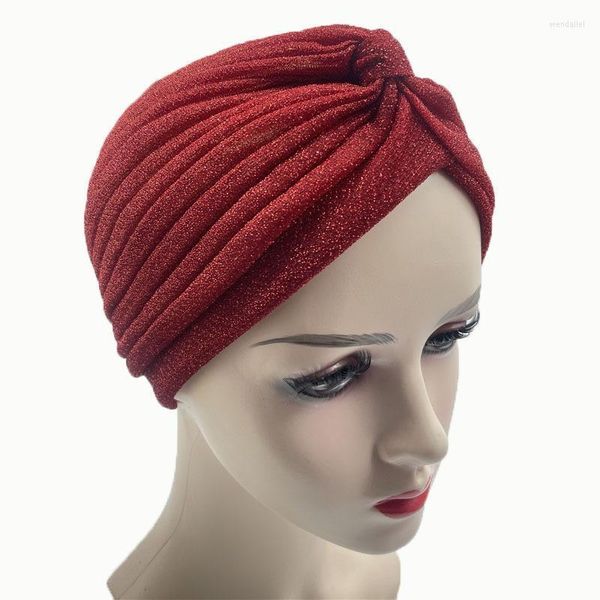 Bonnets Bonnet/Crâne Casquettes Chapeaux Bonnets Pour Femmes À La Mode Doré Brillant Soie Toque Manches Cap Écharpe Musulman Hiver 2023Beanie/Crâne Wend22