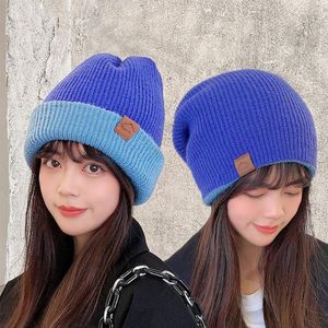 Beanies Beanie/Skull Caps Hoge kwaliteit Winterhoeden voor vrouwen Dikke Warm Wool Gebreide Fashion Solid Colors Double-Layer Hat Dome Patch Davi22