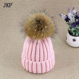 Bonsons de bonnet / crâne CAPS JKP 2023 Style Natural Real Fur Braid Ball Ball Ball and Girls Tricoted Baby Baby Cotton Chapeaux extérieurs