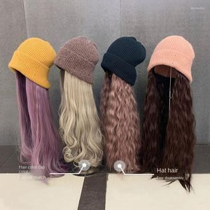 Beanies Beanie/Skull Caps gebreide hoed Wig Patchwork uit één stuk European en American Fashion Hole Autumn Winter Warm onzichtbaar afneembaar