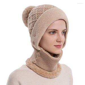 Bonnets bonnet/crâne casquettes tricotés hiver chapeaux pour femmes épais chaud Skullies sourire fille protéger cou bonnet de neige Delm22