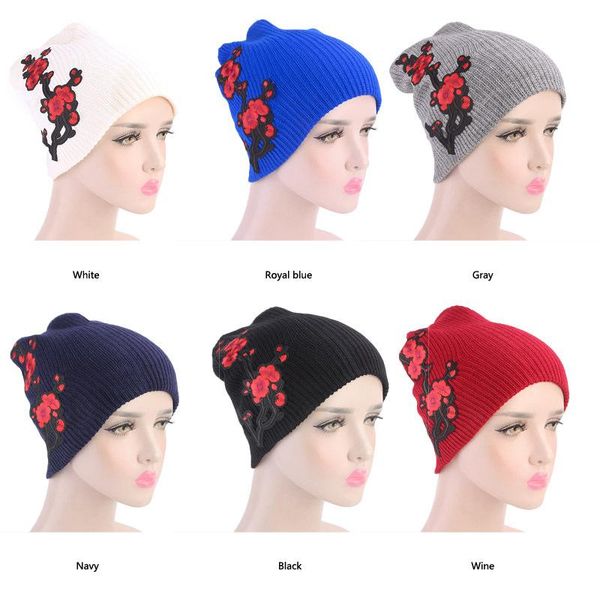 Gorros Beanie/gorros de calavera para mujeres musulmanas, gorro turbante de flores con estampado de invierno, gorro de punto cálido, gorro para quimio, envoltura para la cabeza, cabello para pacientes con cáncer