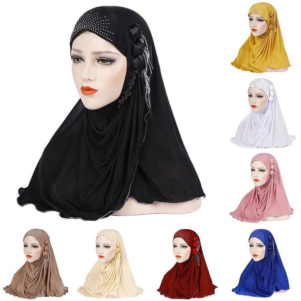 Bonnets Bonnet/Crâne Casquettes Soie Pull Cap Style Occidental Gland Tête Couleur Unie Baotou Chapeau Musulman Turban Chapeaux Pour Femmes Filles Ethnique