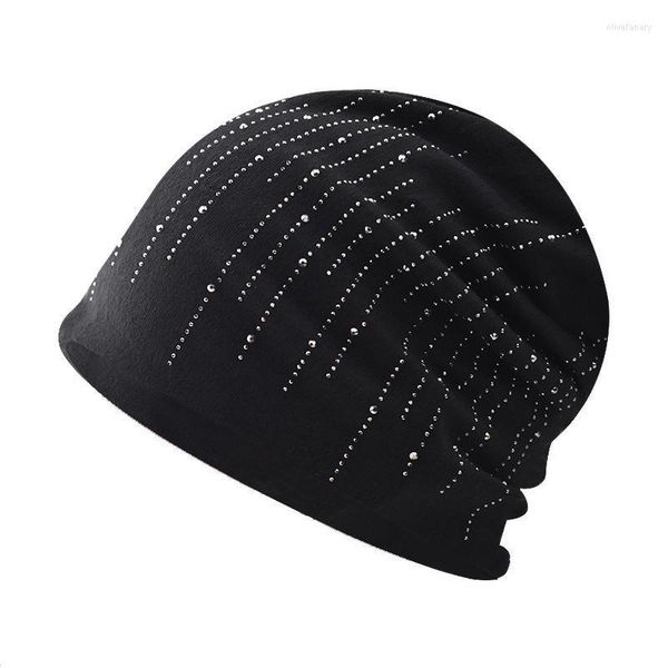 Bonnets Bonnet/Crâne Casquettes Skullies Strass Tricoté Chapeau Dames Hiver Coupe-Vent À Capuche Monochrome Coton Chaud Oliv22