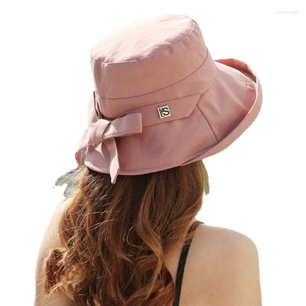 Gorros Beanie/Skull Caps Color sólido Bowknot Fisherman Hat Mujer Otoño Sun Shading Cap Compras Verano Panamá Versátil Diseñador Cubo