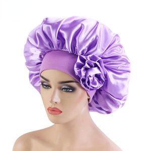 Bons de bonnet de bonnet / crâne Bonnets Satin Extra Large Satin avec large extension Big Flower Decor Hair Care Casqueur Night Sleep Slee