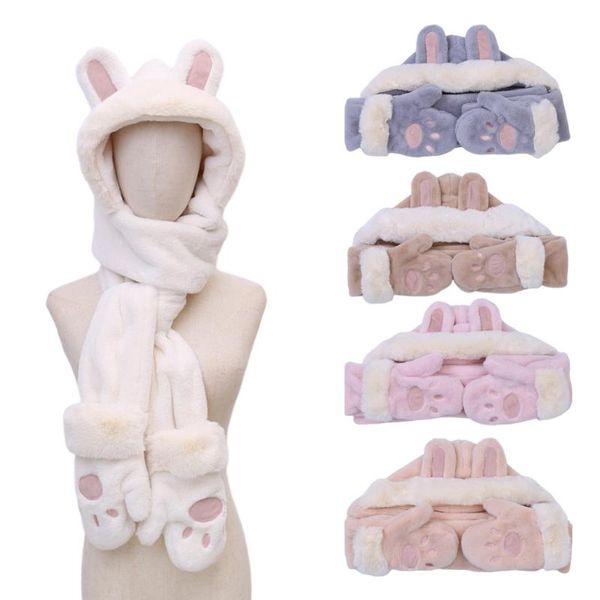 Bonnets bonnet/crâne casquettes doux oreille chapeau 3 en 1 fourrure sweats à capuche écharpe gants ensemble bandeau casquette pour adolescentes coupe-vent Combo