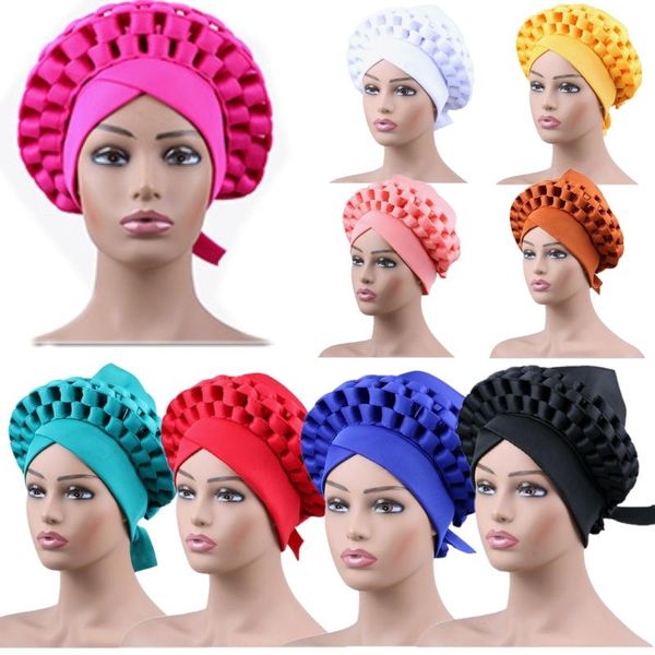 Gorros Beanie/gorras de calavera sombrero turbante para mujer tocado africano listo para usar envolturas de cabeza femenina boda nigeriana musulmana tradicional