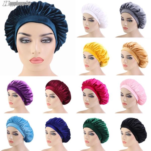 Bonnets Bonnet/Crâne Casquettes Unisexe Adulte Cap Femmes Velours Élastique Large Bande Turban Bonnet Décontracté Cheveux Soins Chapeau Nuit Sommeil Headwrap Hommes