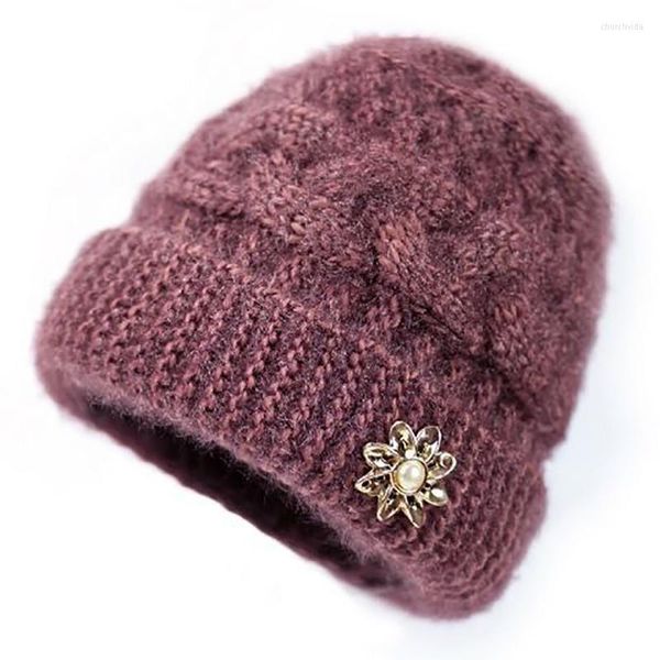 Bonnets Bonnet/Crâne Casquettes Hiver D'âge Moyen Et Personnes Âgées Chapeaux Mère Chaud Plus Velours Épais Laine Tricoté ChapeauBeanie/Crâne Chur22