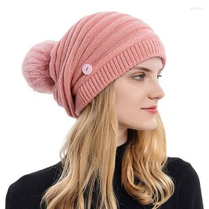 Beanies Beanie/Skull Caps Winter Slouchy Beanie Dames Haakkabel Gebreide Warm dikke flodderige Skullcap met Mask Loop -knop DELM22