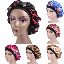 Beanies Beanie/Skull Caps Woman Silk Night Sleep Cap Hair Bonnet Hat Head Cover Satin Wide Pas Elastische band Davi22 aan