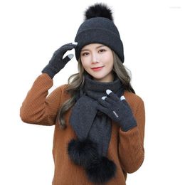 Beanies Beanie/Skull Caps Vrouw Winter Fashion Sweet Lovely Warm Knit Hat Sjalf Handschoenen Drie-delige Sets Wollen Balkraagaccessoire Scot22