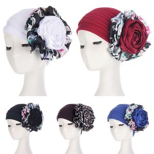 Beanies Beanie/Skull Caps Vrouwen Big Flower Headband Elastic Sleep Douche Cap Moslim hijab Turban Pure Color Head Sjalf Fashion Accessoires