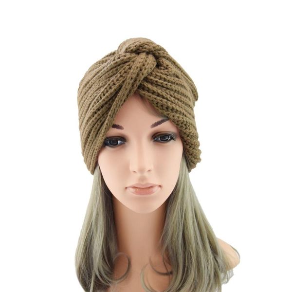 Gorros Beanie / Skull Caps Mujeres Moda Cruz Cálido Musulmán Lana Punto Sombrero Sólido Bohemio Boho Turbante Accesorios para el cabello suave Toe Pullover C