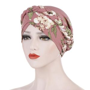 Beanies Beanie/Skull Caps Women Floral Braid India Hat Muslim Ruch Cancer Chemo Beanie Tulband Wrap Cap Bloem Gedrukte katoenen hoeden Accessor