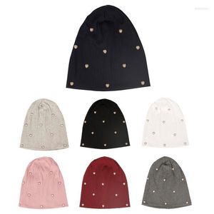 Beanies Beanie/Skull Caps Women Ribbing Soft Baggy Skullies Winter warm met Silver Love Accessoires Hoeden Casual Solid Color Elastic Bonnet