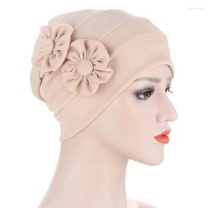 Beanies Beanie/Skull Caps Women Solid Color Beanie Wrap Cap Two Side Applique Muslim India Hoed Ruche Cancer Chemo Stretch Turban Hats