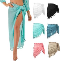 Beanies Beanie/Skull Caps Dames Beach Wikkel Rok Sarong Cottontassels Shimsuit Bikini Cover Ups Outdoor Long Swim Pareo Plus Maat