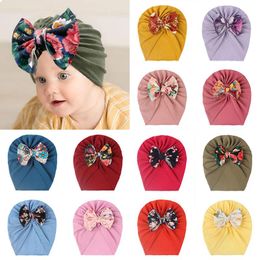 Bonnets Born Baby Cap Flower Big Bowknot Hat Soft Velvet Baotou Bonnet Printemps Infant Toddler Turban Beanie Kids