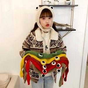 Gorros bonitos con orejas de rana, gorro tejido a ganchillo para mujer, accesorio de disfraz, accesorio de pografía, regalos cálidos de invierno, Navidad encantadora