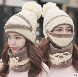 Bonnets mode automne hiver femmes casquettes tricoté chaud écharpe coupe-vent multi fonctionnel ensemble vêtements accessoires costume