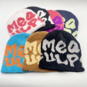 Gorros Kpop gorro de punto hombres mujeres gorro de pelo de conejo moda estética cálida cien tomar lana Ins Net diseño rojo gorro Harajuku