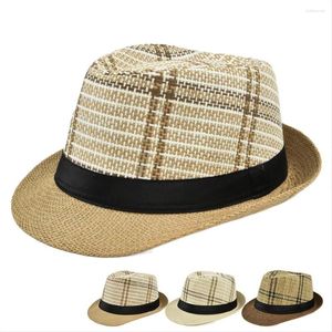 Casquette de jazz en paille de lin à visière britannique rayée pour homme