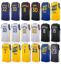 30 Stephen Curry Basketball Jersey Hommes 11 Klay Thompson City Bleu Blanc Cousu 2023