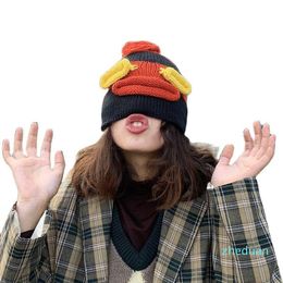 Bonnets Personnalité Grand Bouche Hit Couleur Funny Woolen Hat Automne et Hiver Hommes Femmes Couples Couples Tricolore