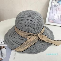 Bonnets Printemps Coton Fil Tricoté Chapeau De Pêcheur Femmes Arc Ruban Grand Bord Bassin Résistant Au Soleil Été 994