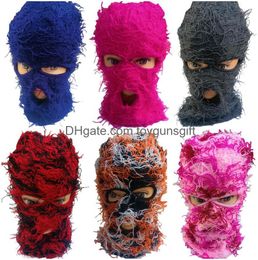 Bonnets Trois Trous Masques Clava Died Tricoté Fl Visage Masque De Ski Shiesty Camouflage Tricot Fuzzy Accessoires De Mode Chapeaux Foulards Drop Deli 18Kvy