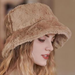 Gorros Unisex Sombrero de cubo de invierno Packable Piel esponjosa Casual Cálido Sombreros de pescador Estilo de color sólido
