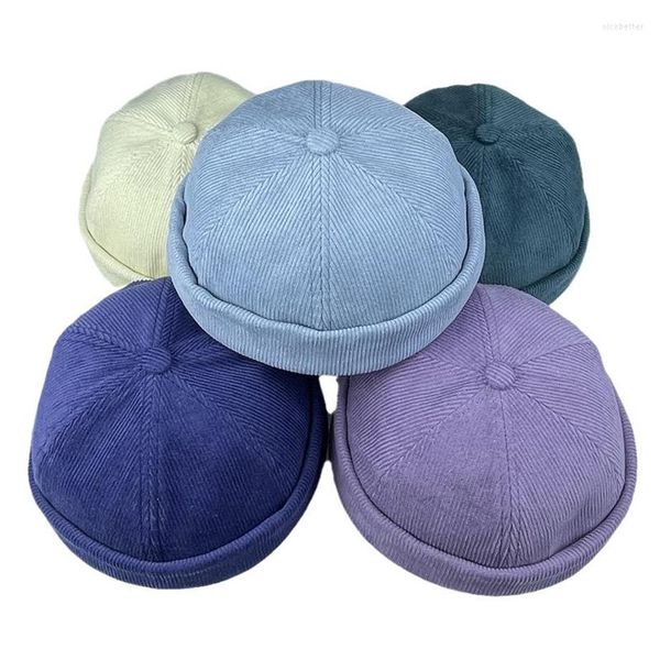 Bonnets unisexe hiver velours côtelé court Melon casquette couleur unie Skullcap lettres rétro Ski pêcheur Docker bonnet Hat202K