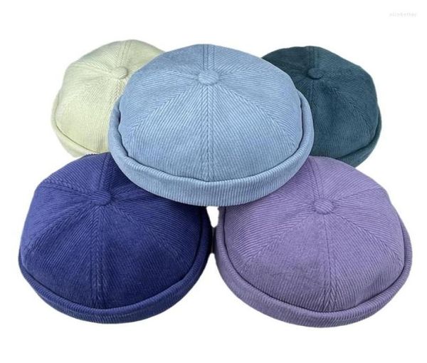 Bonnets unisexe hiver velours côtelé court Melon casquette couleur unie Skucap lettres rétro Ski pêcheur Docker bonnet Hat8142803