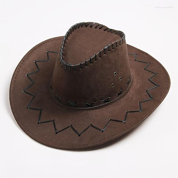 Bonnets Large Bord Cowboy Chapeau Daim Cousu Avec Des Dents Solide Couleur Pour Femmes Filles