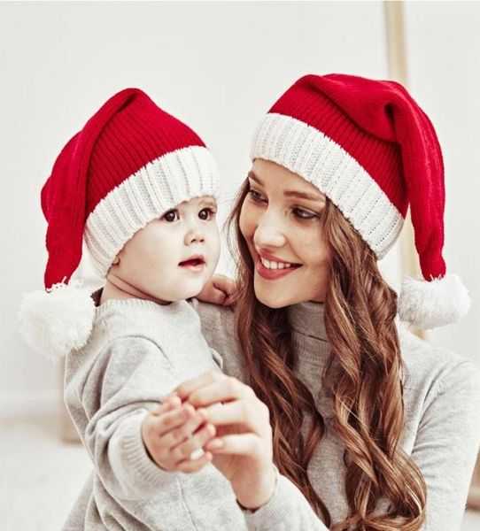 Gorros Invierno Navidad Sombrero para padres e hijos Cálido Ganchillo Mamá Bebé Gorro de punto para niños Bola de pelo Rojo Niños Niña Niño Infantil Todd1385938