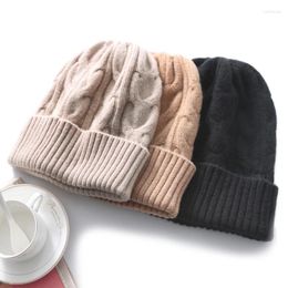 Gorros Invierno Cable pesado Cashmere 35% Cap Knit Hat Costillas Cálidas Mujeres Suave Lana Otoño Skullies Real Pushmina D 2023