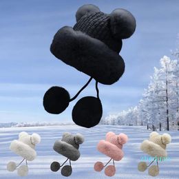 Mutsen Womens Leuke Winter Sneeuw Hoed Dikke Warm Gebreide Oorbescherming Wol Pompom Koude Skullies Casual