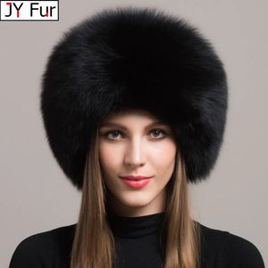 BeanieSkull casquettes 100% naturel fourrure de renard chapeau femmes casquette épais hiver chaud femme mode pour avec cache-oreilles 231109