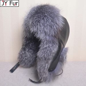 Beanieskull Caps 100 Genuine Leather Real Fur Hat For Women Natural Sier Russian Ushanka Hats Winter Dikke Warm Ears Fashion Bomber Cap 231117