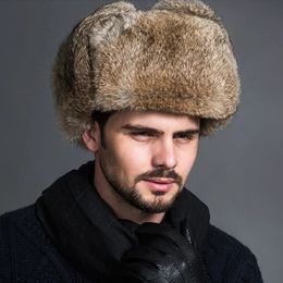 BeanieSkull Caps 1 unid grueso cálido bombardero sombrero hombres piel sintética orejera trampero ruso gorra masculina invierno sombreros de felpa para esquí a prueba de viento nieve al aire libre 231117