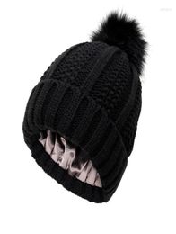 BeanieSkull Caps 2022 Femmes Satin Doublé Tricot Bonnet Chapeau Acrylique Chaud Chapeaux D'hiver Pour Femmes Hommes Doublure En Soie Doux Slouchy Mode 4461243