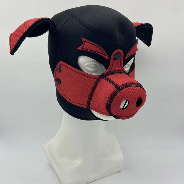 BeanieSkull Caps 3D Moule Néoprène Fétiche Plein Visage Noir Rouge Cochon Masque Unisexe Standard Chapeaux Casquette Sexy Sans Fermeture À Glissière Arrière Style 230904