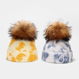 BeanieSkull Caps Autmn Winter Warm Hat for Boys Girls Kids Funny Cute Kintted Hats with Real Fur Ball Children's Outdoor Ear Protect Beanies 221123