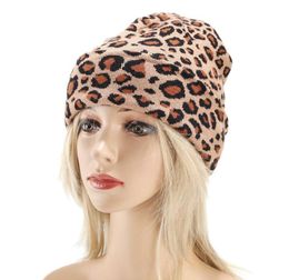 Backeskull Caps d'automne d'hiver Femmes039 Leopard extérieur chapeaux en tricot chaud cadeaux d'anniversaire beanieskullbeanieskull5911129