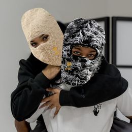 Beanieskull Caps Balaclava Beanie voor mannen unisex gezicht deksel rommelige rand hoed borduurwerk rozenkap 230821