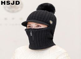 BeanieSkull Caps Balaclava Women039s Chapeaux Daisy Fleurs Broderie Hiver Tricoté Pour Les Femmes Chaud Skullies Bonnets Chapeau Femme N9248875