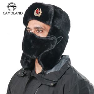 BeanieSkull Caps CAMOLAND Armée Soviétique Insigne Militaire Bomber Chapeau Chapka Hommes Femmes Russie Ushanka Chapeaux Fausse Fourrure De Lapin Oreillette Trappeur De Neige 230904